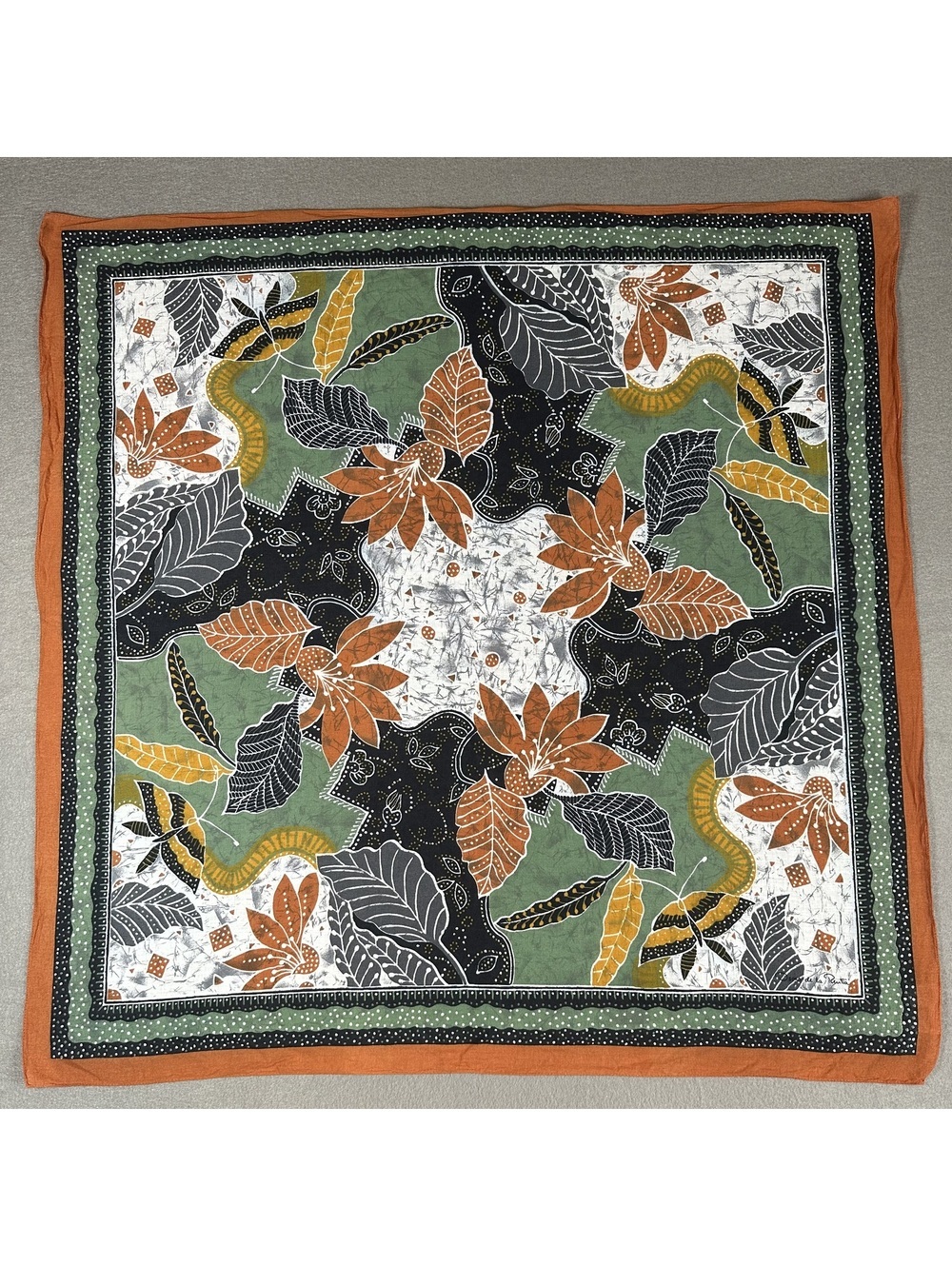 Vintage Accessory Street Oscar De La Renta Leaf Pattern Cotton Scarf